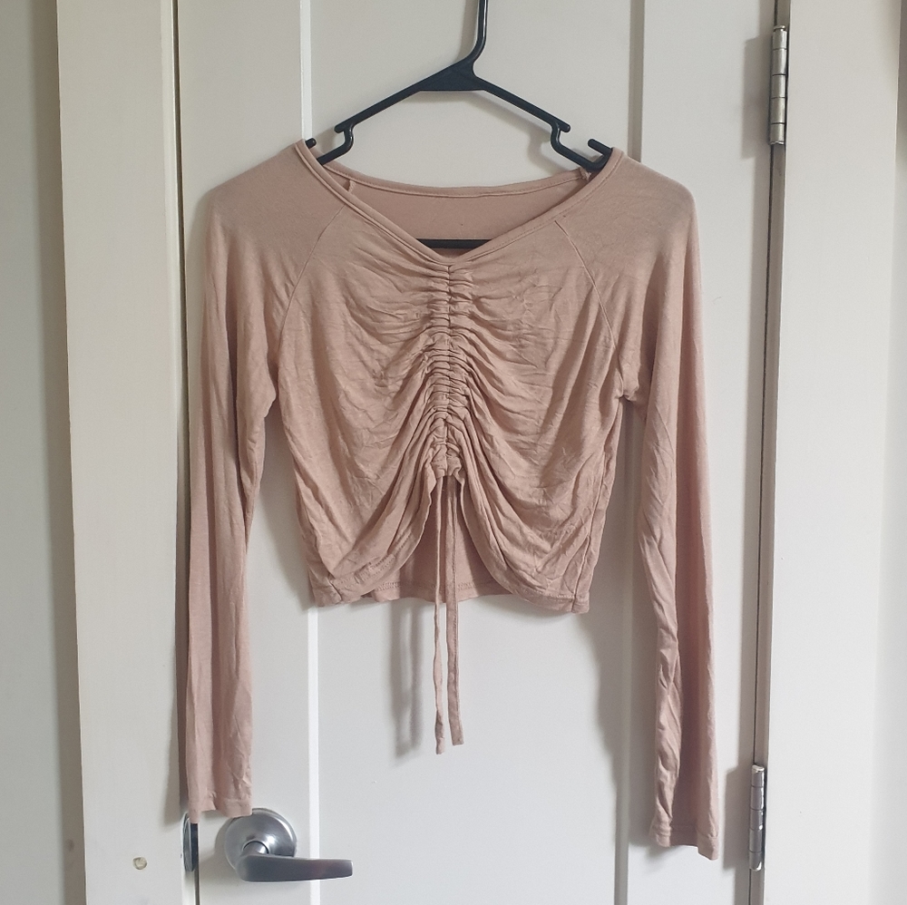 Sheer long sleeve beige top size xs